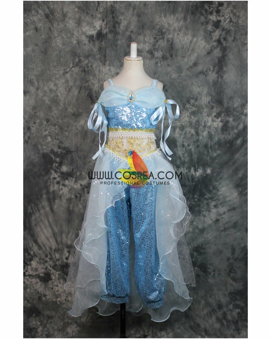Cosrea Aladdin Jasmine Blue Sequined Cosplay Costume Disney Inspired 5 Cosrea Aladdin Jasmine Blue Sequined Cosplay Costume Disney Inspired
