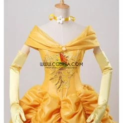Cosrea Disney Inspired Beauty And Beast Belle Amber Gold With Embroidery Accent Cosplay Costume