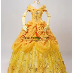 Cosrea Disney Inspired Beauty And Beast Belle Amber Gold With Embroidery Accent Cosplay Costume