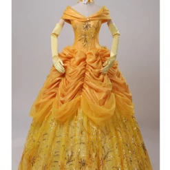 Cosrea Disney Inspired Beauty And Beast Belle Amber Gold With Embroidery Accent Cosplay Costume