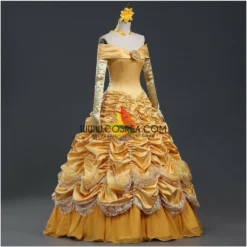 Cosrea Beauty And Beast Belle Classic Brocade Ruffle Cosplay Costume