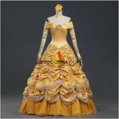 Cosrea Beauty And Beast Belle Classic Brocade Ruffle Cosplay Costume