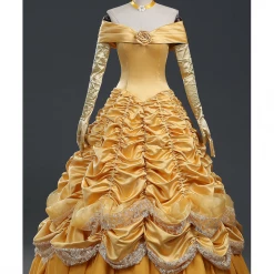 Cosrea Beauty And Beast Belle Classic Brocade Ruffle Cosplay Costume