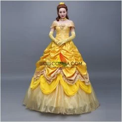 Cosrea Beauty And Beast Belle Classic Floral Brocade Tiered Cosplay Costume