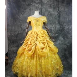 Cosrea Beauty And Beast Belle Embroidered Gold Cosplay Costume Disney Inspired