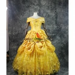 Cosrea Beauty And Beast Belle Embroidered Gold Cosplay Costume Disney Inspired