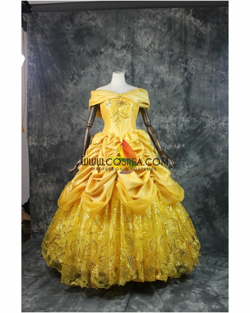 Cosrea Beauty And Beast Belle Embroidered Gold Cosplay Costume Disney Inspired 4 Cosrea Beauty And Beast Belle Embroidered Gold Cosplay Costume Disney Inspired