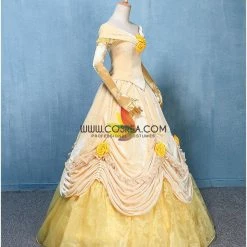 Cosrea Disney Inspired Beauty And Beast Belle Light Yellow Velvet Cosplay Costume