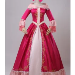 Cosrea Beauty And Beast Belle Pink Satin With Embroidered Gold Accent Cosplay Costume Disney Inspired