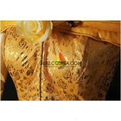 Cosrea Disney Inspired Beauty And Beast Belle Rose Gold Brocade Drape Cosplay Costume