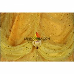 Cosrea Disney Inspired Beauty And Beast Belle Rose Gold Brocade Drape Cosplay Costume