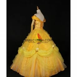 Cosrea Disney Inspired Beauty And Beast Belle Rose Gold Brocade Drape Cosplay Costume