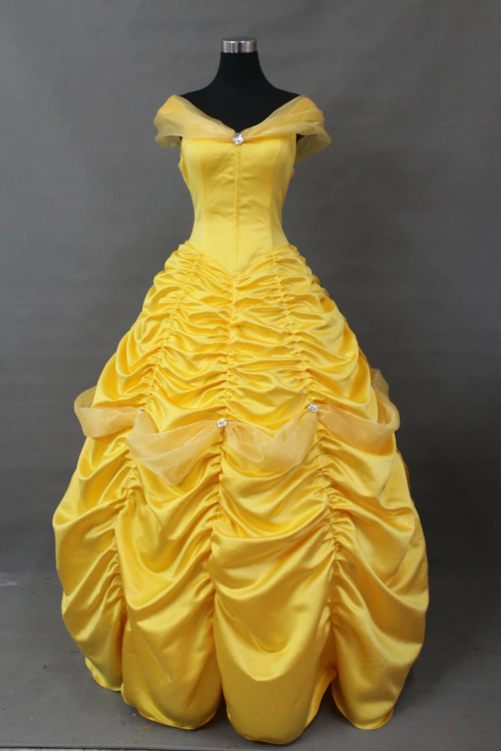 Cosrea Beauty And Beast Belle With Tulle Shoulder Drape Cosplay Costume Disney Inspired 5 Cosrea Beauty And Beast Belle With Tulle Shoulder Drape Cosplay Costume Disney Inspired