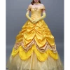 Cosrea Beauty And Beast Belle Satin With Organza Tulle Layer Cosplay Costume