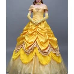 Cosrea Beauty And Beast Belle Satin With Organza Tulle Layer Cosplay Costume