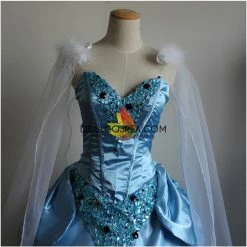 Cosrea Cinderella Sequin Gems Satin Dress With Chiffon Veil Cosplay Costume Disney Inspired