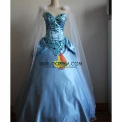 Cosrea Cinderella Sequin Gems Satin Dress With Chiffon Veil Cosplay Costume Disney Inspired