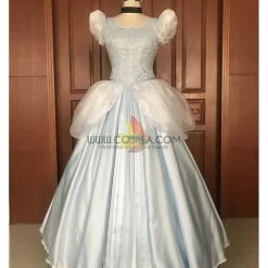 Cosrea Cinderella Silver Blue Brocade Cosplay Costume