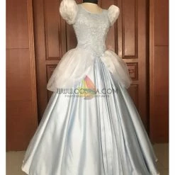 Cosrea Cinderella Silver Blue Brocade Cosplay Costume