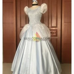Cosrea Cinderella Silver Blue Brocade Cosplay Costume