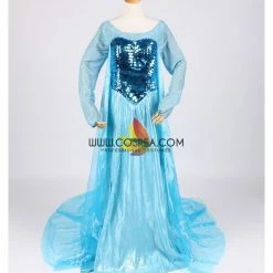 Cosrea Frozen Elsa With Glittered Sleeves And Frostflake Cape Cosplay Costume Disney Inspired
