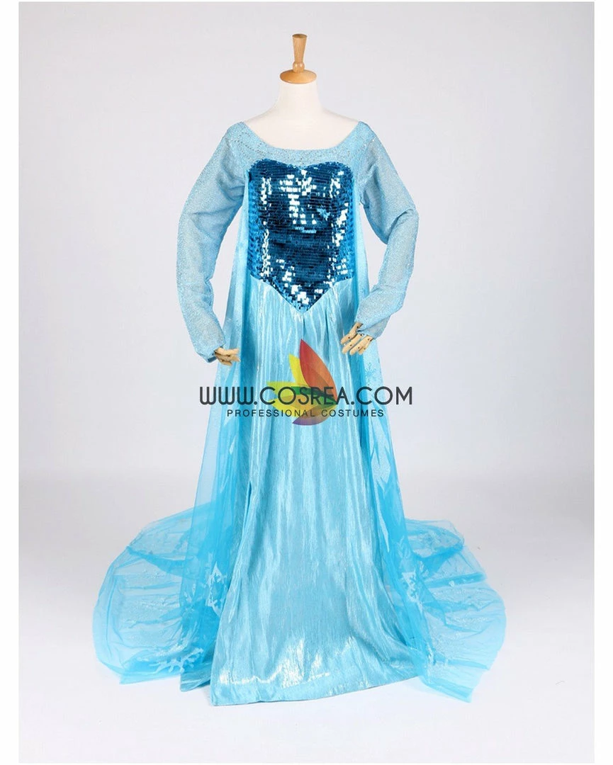 Cosrea Frozen Elsa With Glittered Sleeves And Frostflake Cape Cosplay Costume Disney Inspired 4 Cosrea Frozen Elsa With Glittered Sleeves And Frostflake Cape Cosplay Costume Disney Inspired