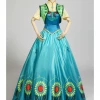 Cosrea Frozen Fever Anna Turquoise Satin Embroidered Cosplay Costume Disney Inspired