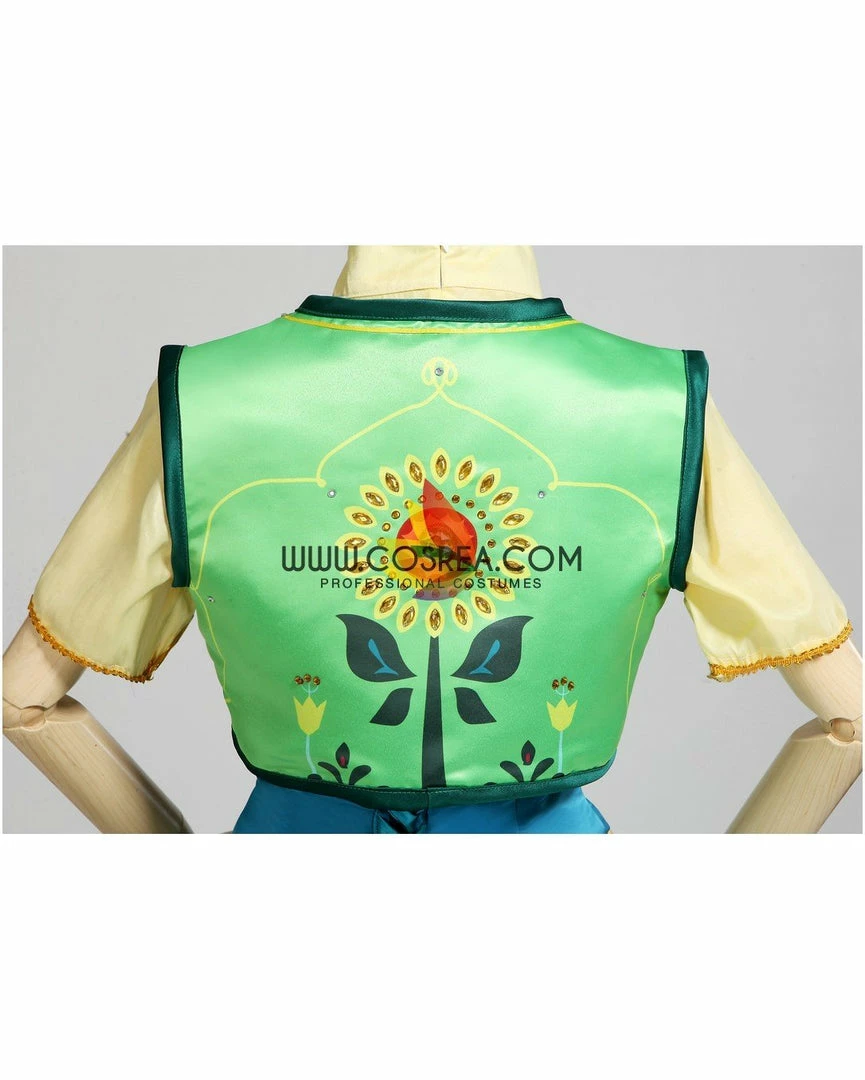Cosrea Frozen Fever Anna Turquoise Satin Embroidered Cosplay Costume Disney Inspired 10 Cosrea Frozen Fever Anna Turquoise Satin Embroidered Cosplay Costume Disney Inspired