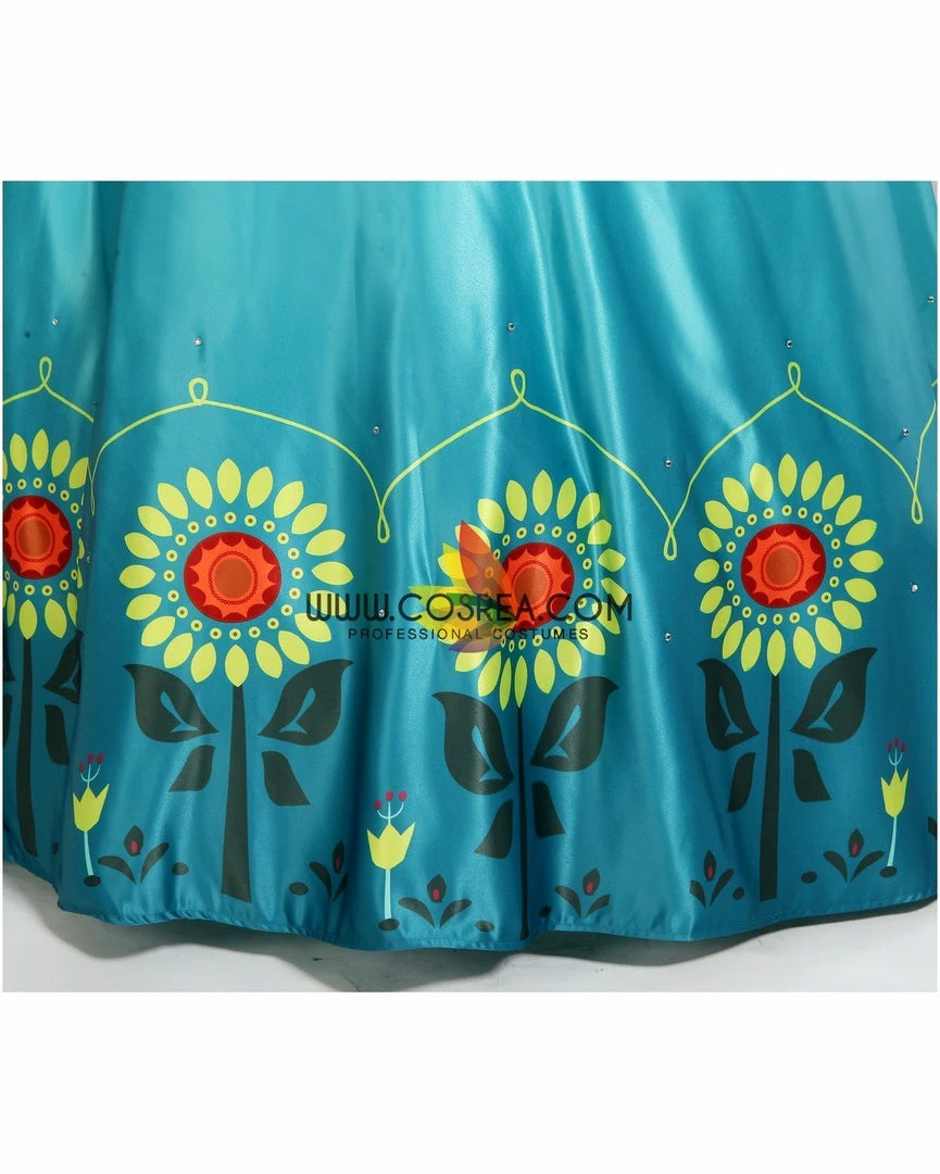 Cosrea Frozen Fever Anna Turquoise Satin Embroidered Cosplay Costume Disney Inspired 11 Cosrea Frozen Fever Anna Turquoise Satin Embroidered Cosplay Costume Disney Inspired