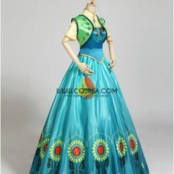 Cosrea Frozen Fever Anna Turquoise Satin Embroidered Cosplay Costume Disney Inspired 13 Cosrea Frozen Fever Anna Turquoise Satin Embroidered Cosplay Costume Disney Inspired