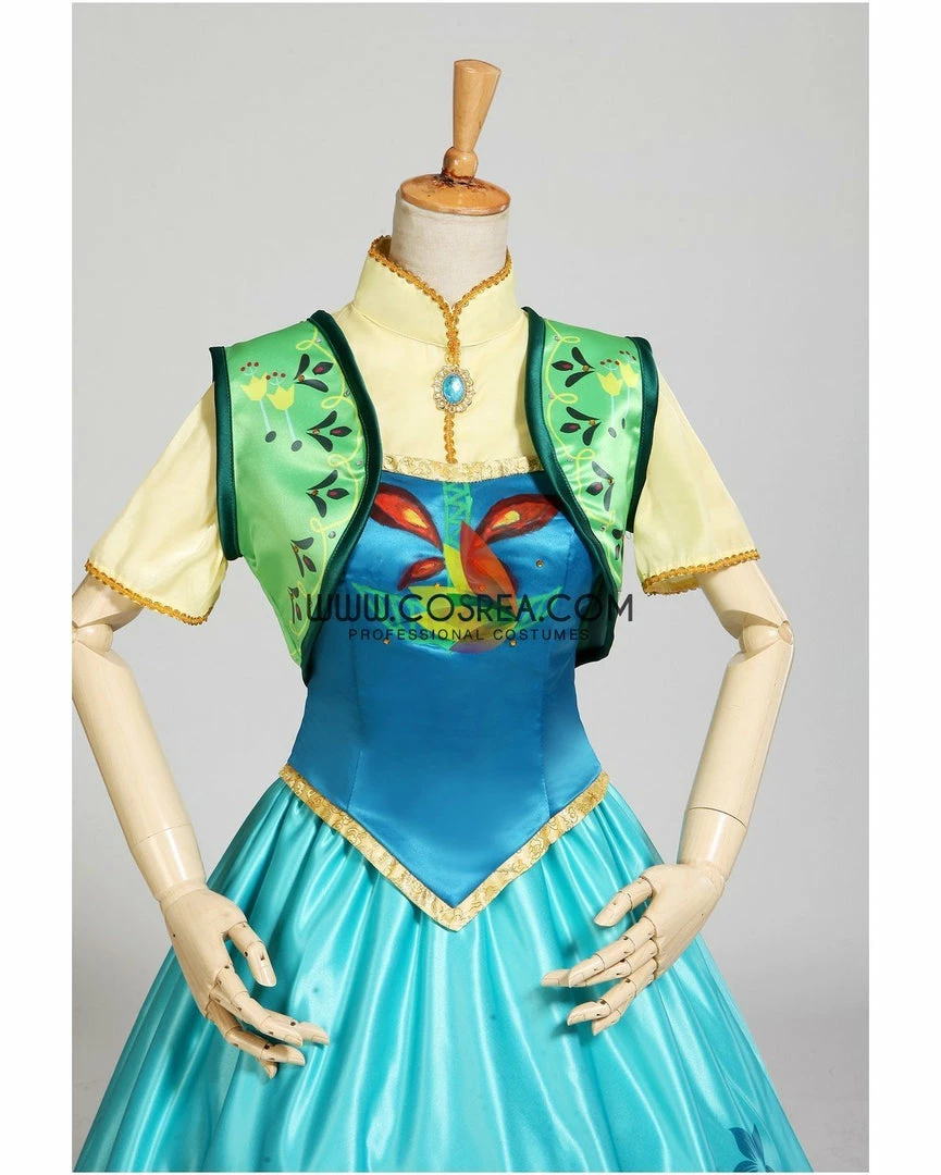 Cosrea Frozen Fever Anna Turquoise Satin Embroidered Cosplay Costume Disney Inspired 9 Cosrea Frozen Fever Anna Turquoise Satin Embroidered Cosplay Costume Disney Inspired
