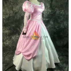 Cosrea Disney Inspired Little Mermaid Ariel Pastel Pink With Bubble Sleeves Satin Cosplay Costume