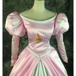 Cosrea Disney Inspired Little Mermaid Ariel Pastel Pink With Bubble Sleeves Satin Cosplay Costume