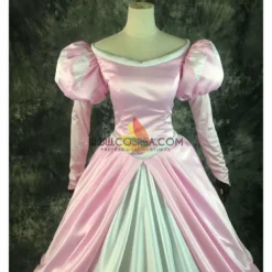 Cosrea Disney Inspired Little Mermaid Ariel Pastel Pink With Bubble Sleeves Satin Cosplay Costume