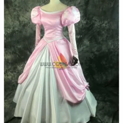 Cosrea Disney Inspired Little Mermaid Ariel Pastel Pink With Bubble Sleeves Satin Cosplay Costume
