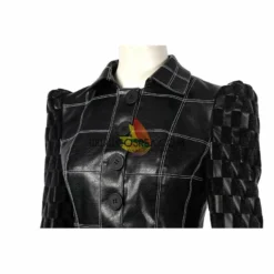 Cosrea Disney Cruella 2021 Movie Black Plaid PU Leather Cosplay Costume