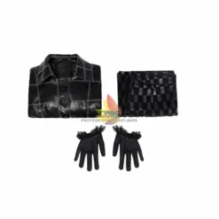 Cosrea Disney Cruella 2021 Movie Black Plaid PU Leather Cosplay Costume