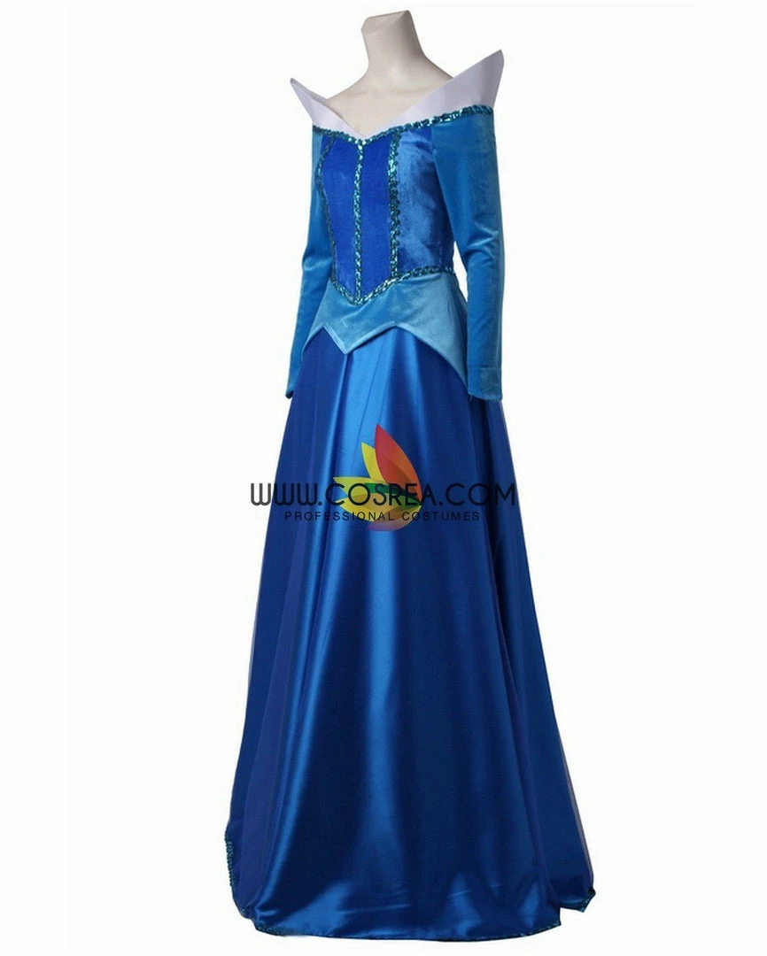 Cosrea Disney Inspired Sleeping Beauty Aurora In Blue With Velvet Sleeves Cosplay Costume 6 Cosrea Disney Inspired Sleeping Beauty Aurora In Blue With Velvet Sleeves Cosplay Costume