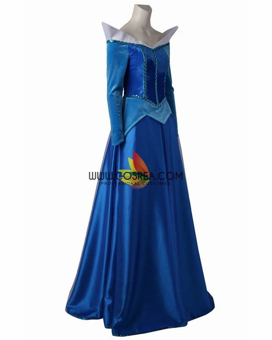 Cosrea Disney Inspired Sleeping Beauty Aurora In Blue With Velvet Sleeves Cosplay Costume 5 Cosrea Disney Inspired Sleeping Beauty Aurora In Blue With Velvet Sleeves Cosplay Costume