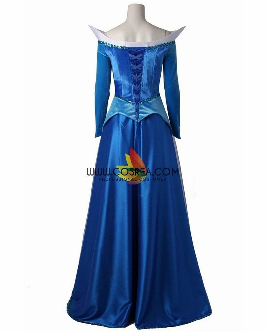 Cosrea Disney Inspired Sleeping Beauty Aurora In Blue With Velvet Sleeves Cosplay Costume 7 Cosrea Disney Inspired Sleeping Beauty Aurora In Blue With Velvet Sleeves Cosplay Costume
