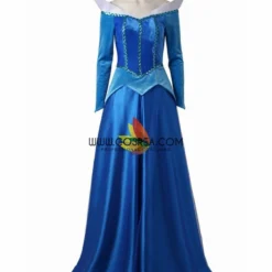 Cosrea Disney Inspired Sleeping Beauty Aurora In Blue With Velvet Sleeves Cosplay Costume