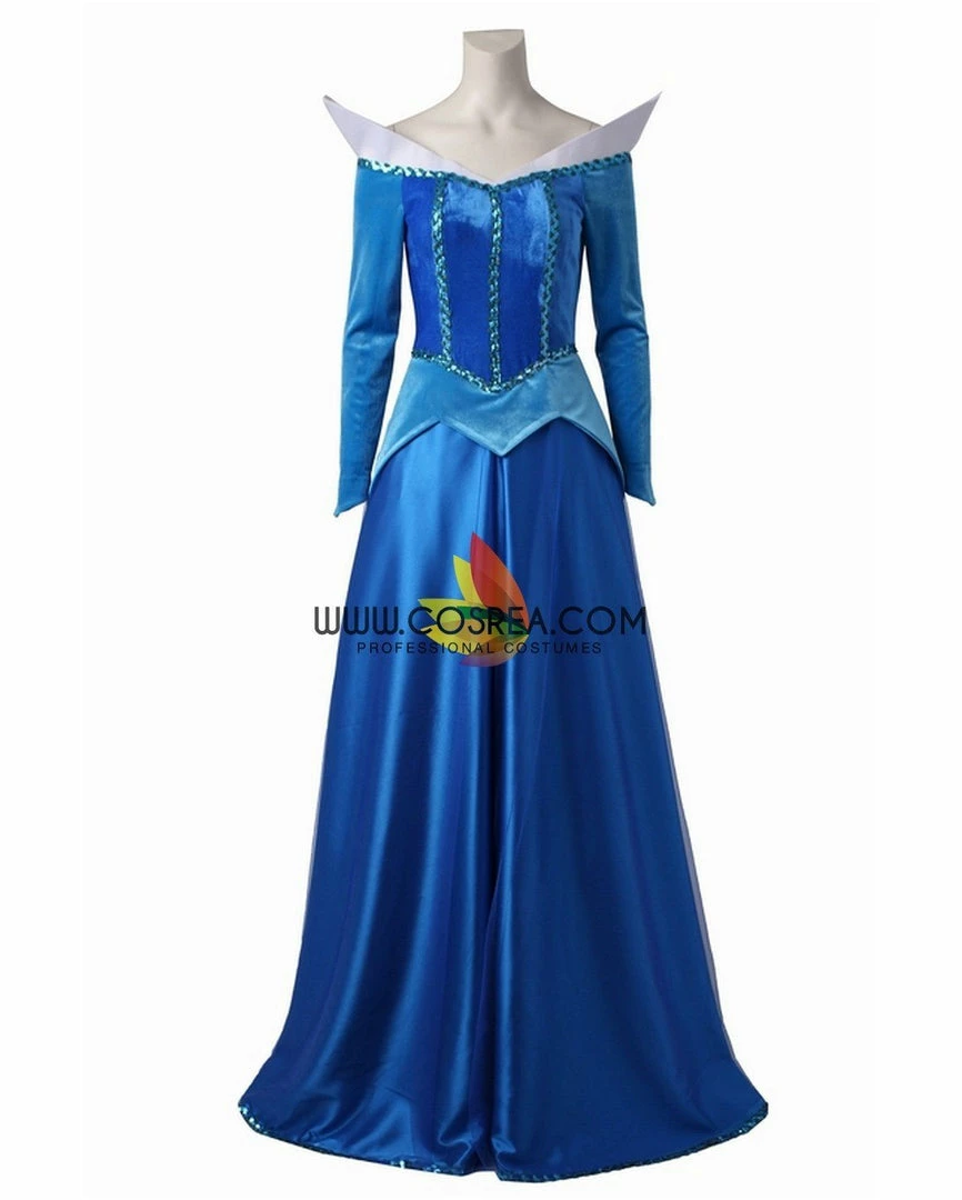 Cosrea Disney Inspired Sleeping Beauty Aurora In Blue With Velvet Sleeves Cosplay Costume 4 Cosrea Disney Inspired Sleeping Beauty Aurora In Blue With Velvet Sleeves Cosplay Costume