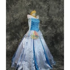 Cosrea Disney Inspired Sleeping Beauty Aurora Blue Brocade Satin Cosplay Costume