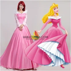 Cosrea Sleeping Beauty Aurora Classic Pink Satin Cosplay Costume Disney Inspired