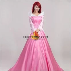 Cosrea Sleeping Beauty Aurora Classic Pink Satin Cosplay Costume Disney Inspired