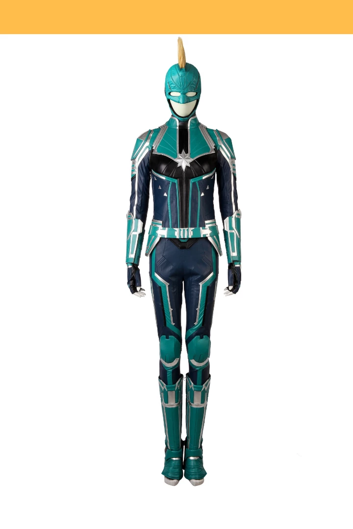 Cosrea Cosplay Costumes Captain Marvel Star Force Turquoise PU Leather Cosplay Costume 3 Cosrea Cosplay Costumes Captain Marvel Star Force Turquoise PU Leather Cosplay Costume