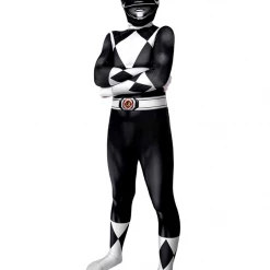Cosrea Mighty Morphin Power Rangers Black Ranger Kids Size Digital Printed Cosplay Costume Cosplay Costumes