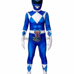 Cosrea Mighty Morphin Power Rangers Blue Ranger Kids Size Digital Printed Cosplay Costume TV & Movies