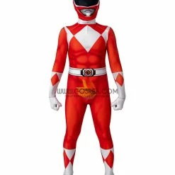 Cosrea TV & Movies Mighty Morphin Power Rangers Red Ranger Kids Size Digital Printed Cosplay Costume